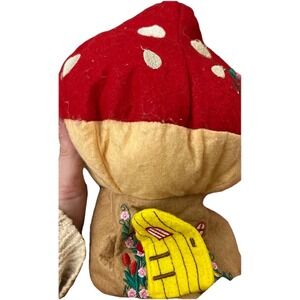 Heartsong Red Mushroom Embroidered Felt Retro Fairy House Plushy Soft Dollhouse